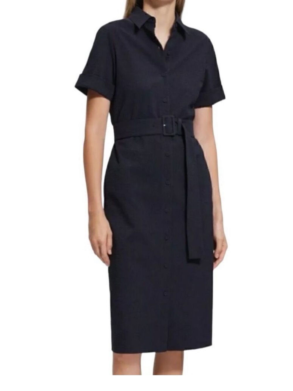 Theory Belted Short-Sleeve Shirt Dress navy theory size small